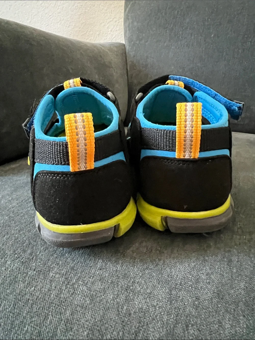 Keen Kids Black and Blue Sport Sandals with Yellow Accents